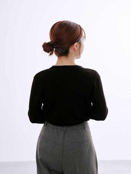 シルクウールゴールドボタンリブニット　[通常]