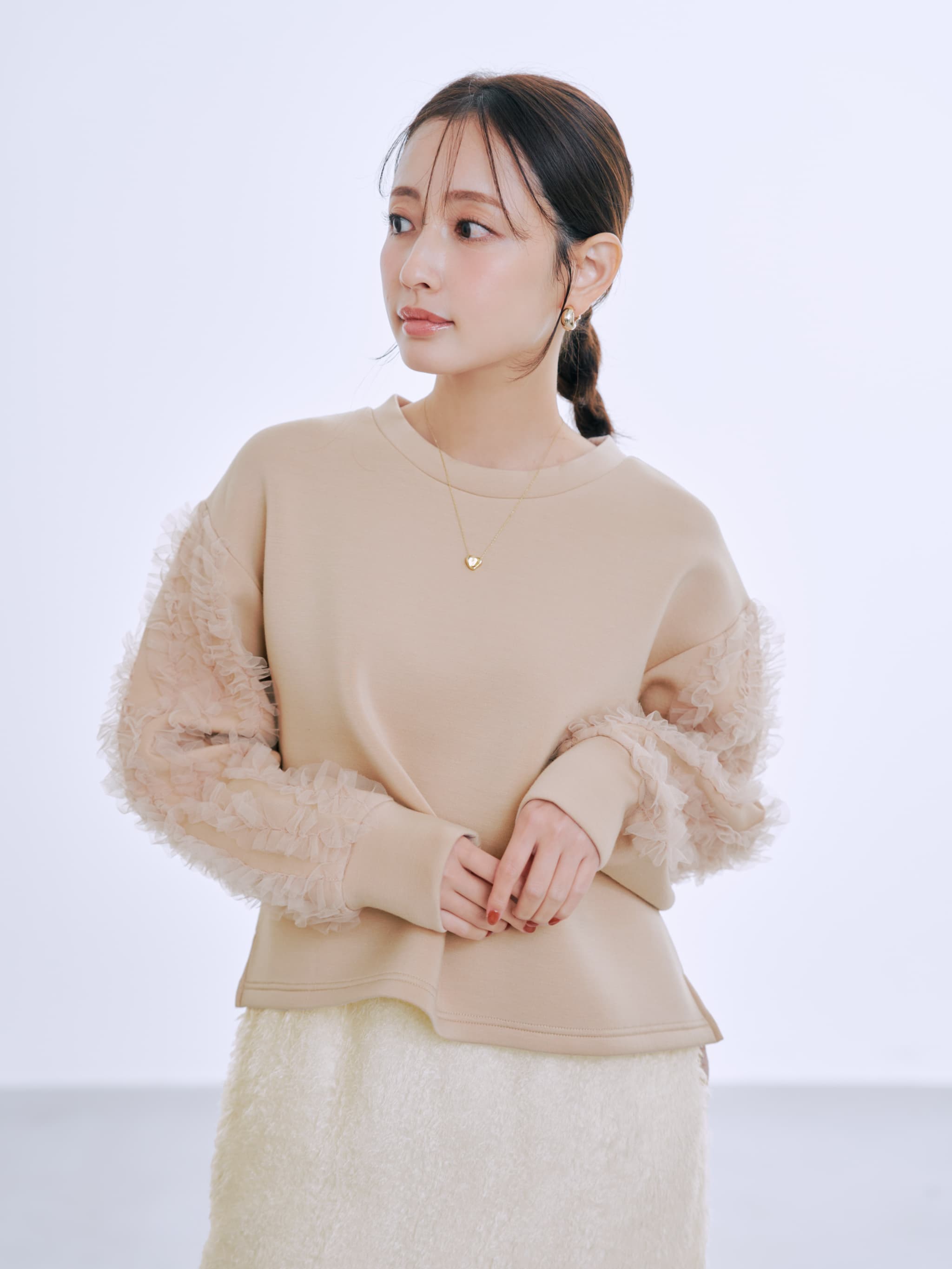 チュールスリーブダンボールトップス | 小柄・低身長女性向け