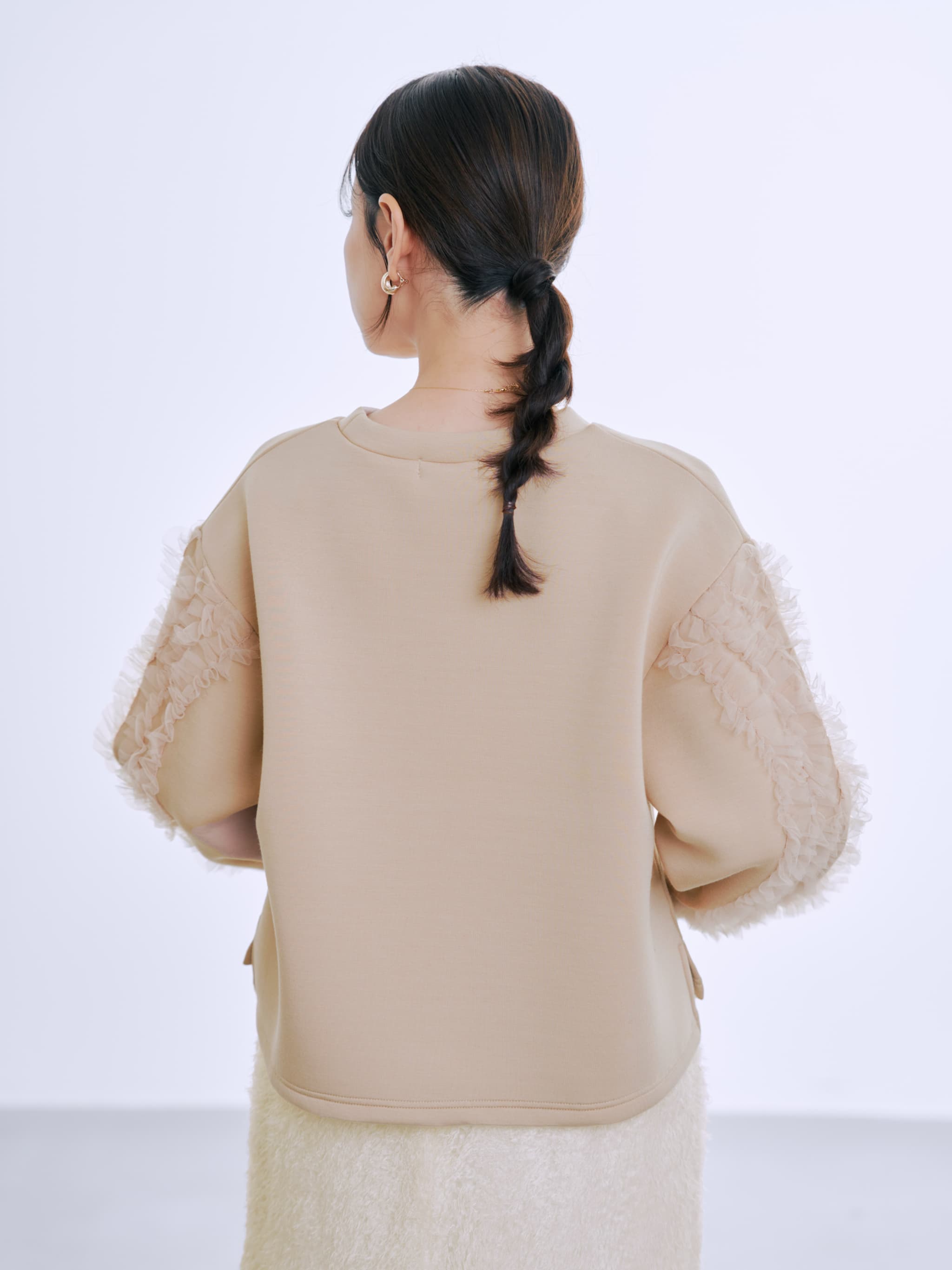 チュールスリーブダンボールトップス | 小柄・低身長女性向け