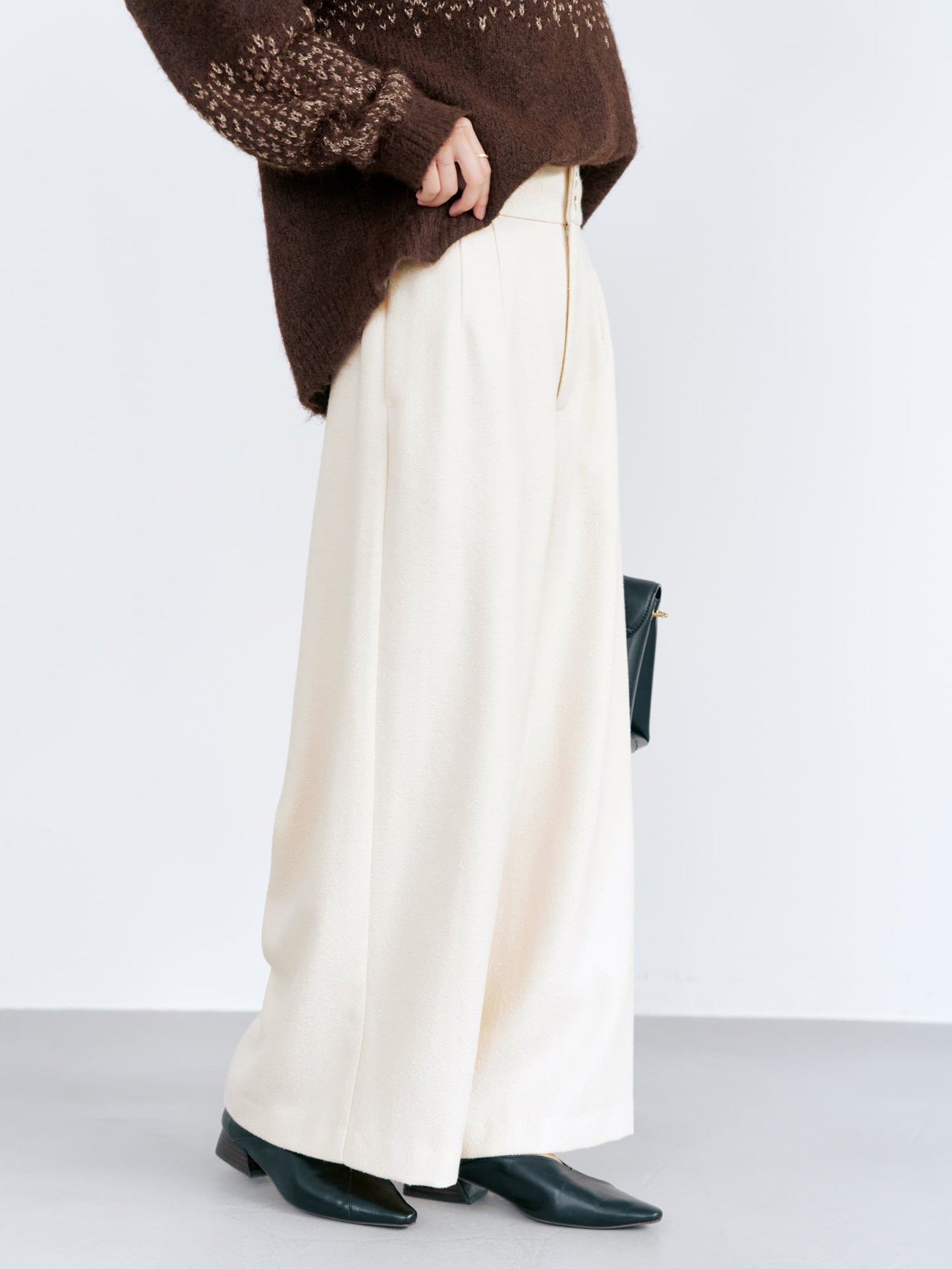 ゴールドボタンツイードワイドパンツ-short & regular　[通常]