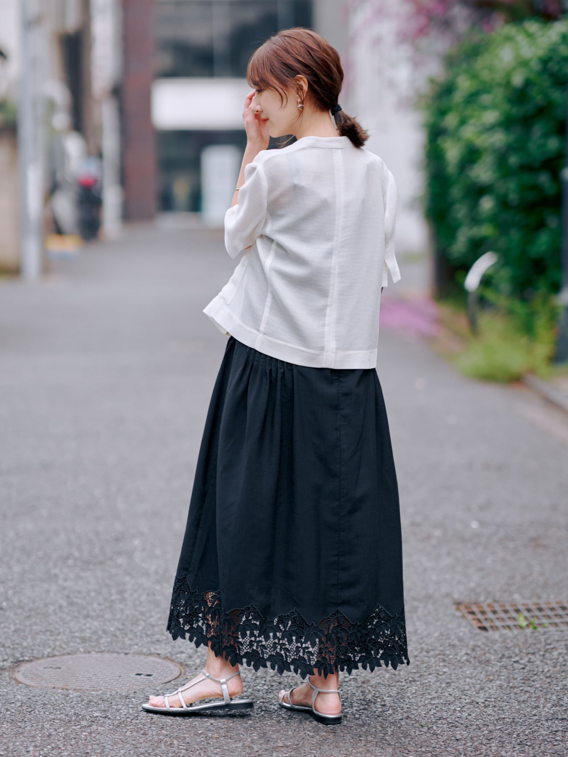 ハーフスリーブノーカラーメッシュジャケット | 小柄・低身長