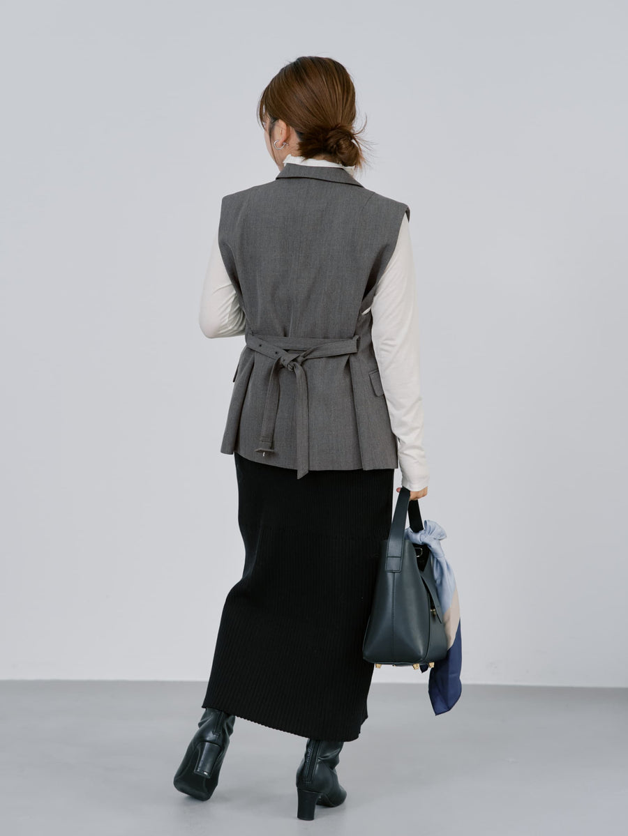 コットンブレンドリブIラインスカート-short & regular　[通常]