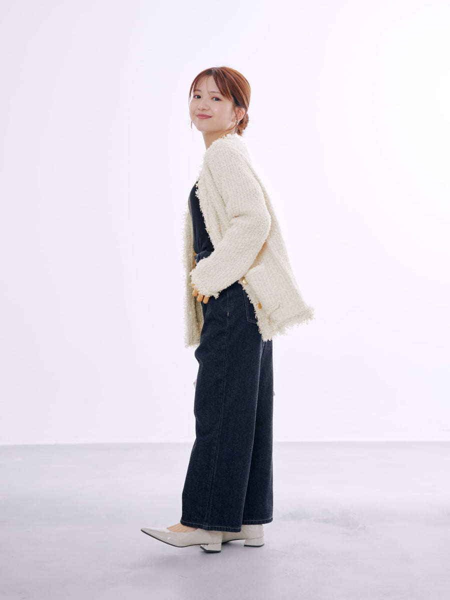 フリンジツイードニットジャケット　[通常]