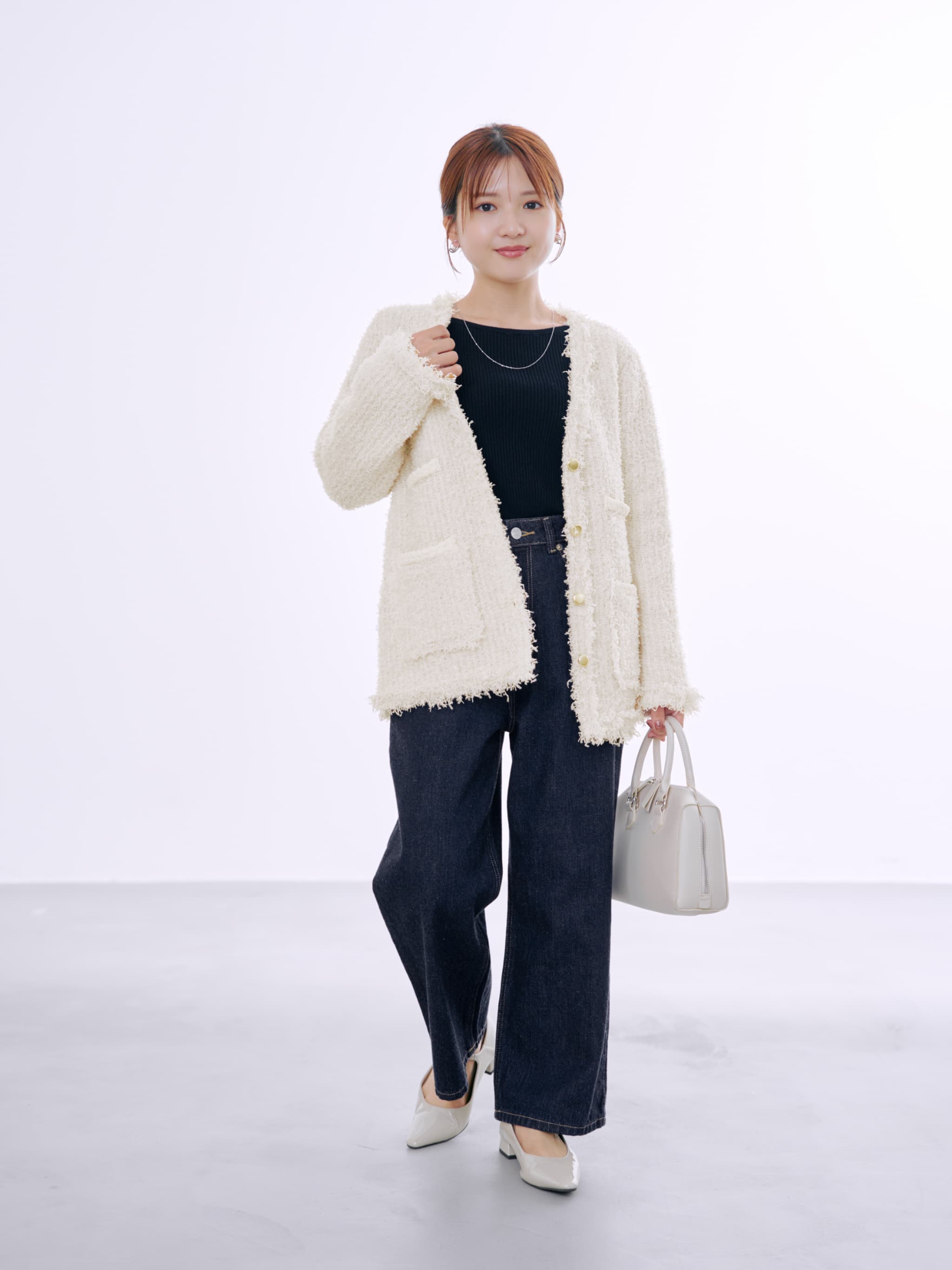 フリンジツイードニットジャケット | 小柄・低身長女性向け