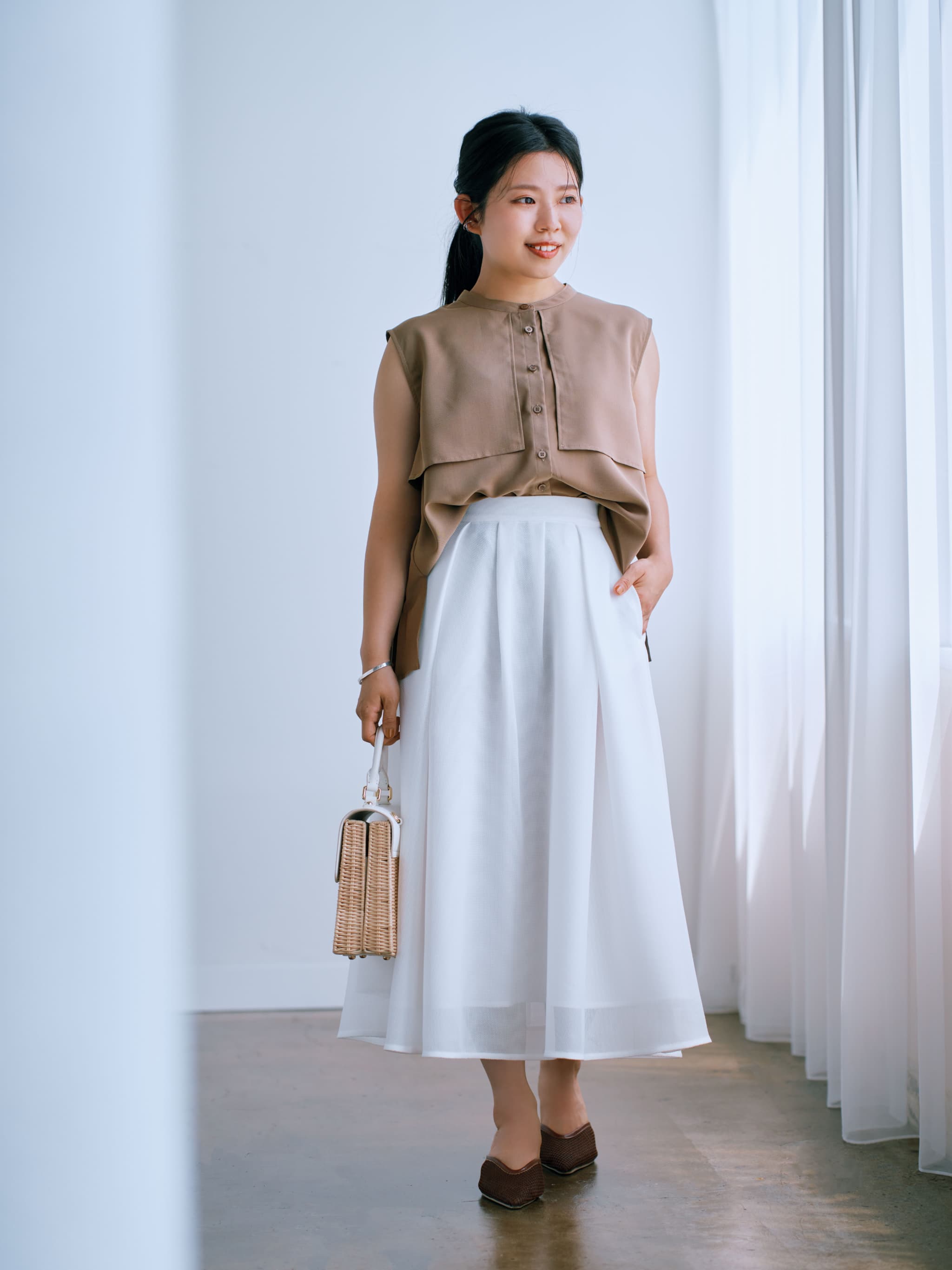 タックフレアメッシュスカート-short & regular | 小柄・低身長女性向けファッション通販、コーディネート | COHINA STORE