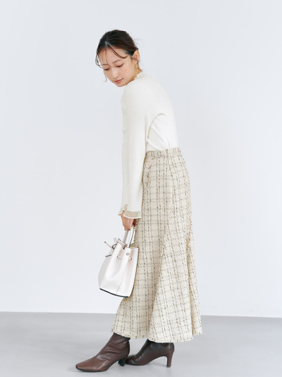 チェックツイードアシメマーメイドスカート-short & regular　[通常]