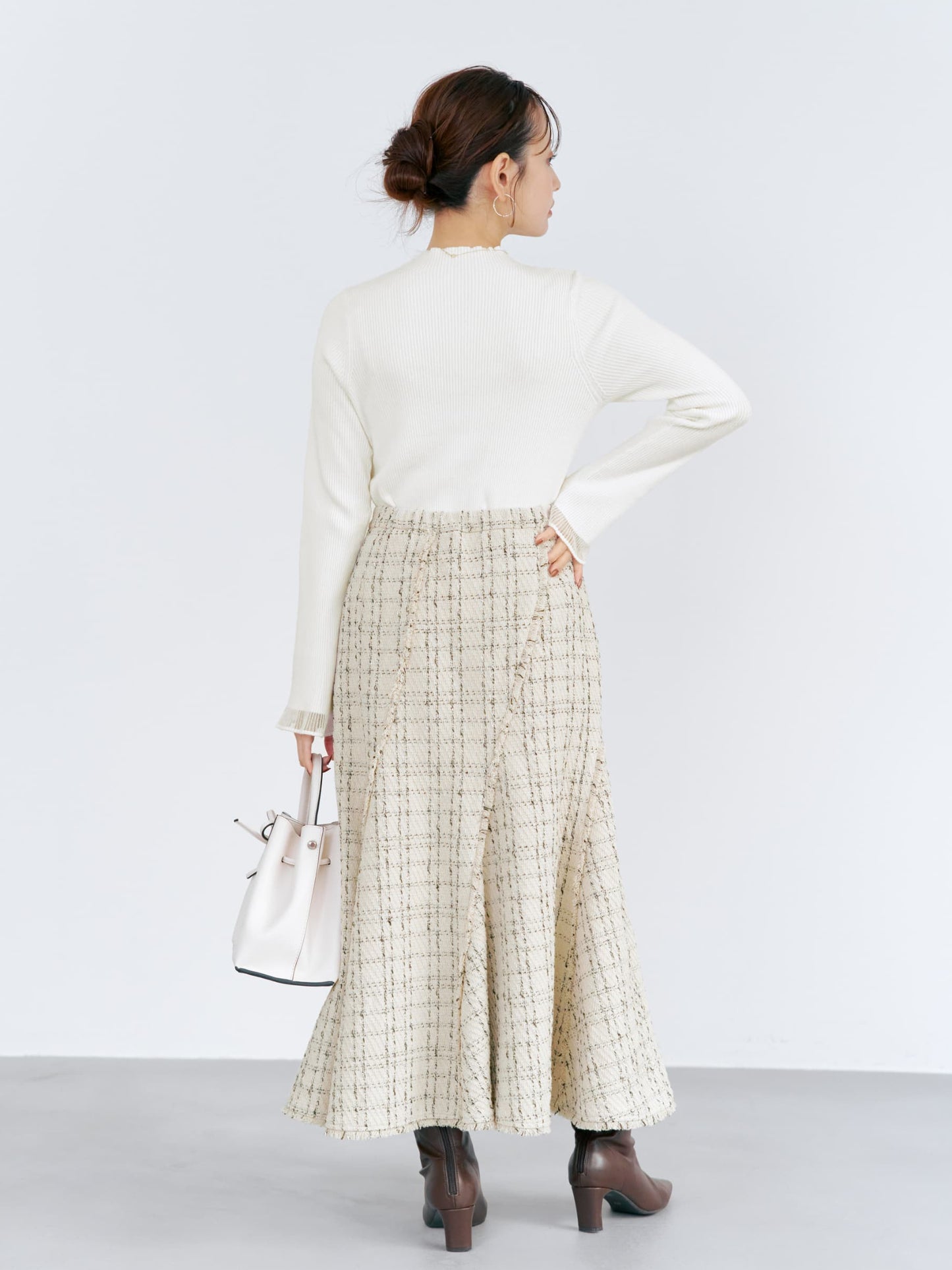 チェックツイードアシメマーメイドスカート-short & regular　[通常]