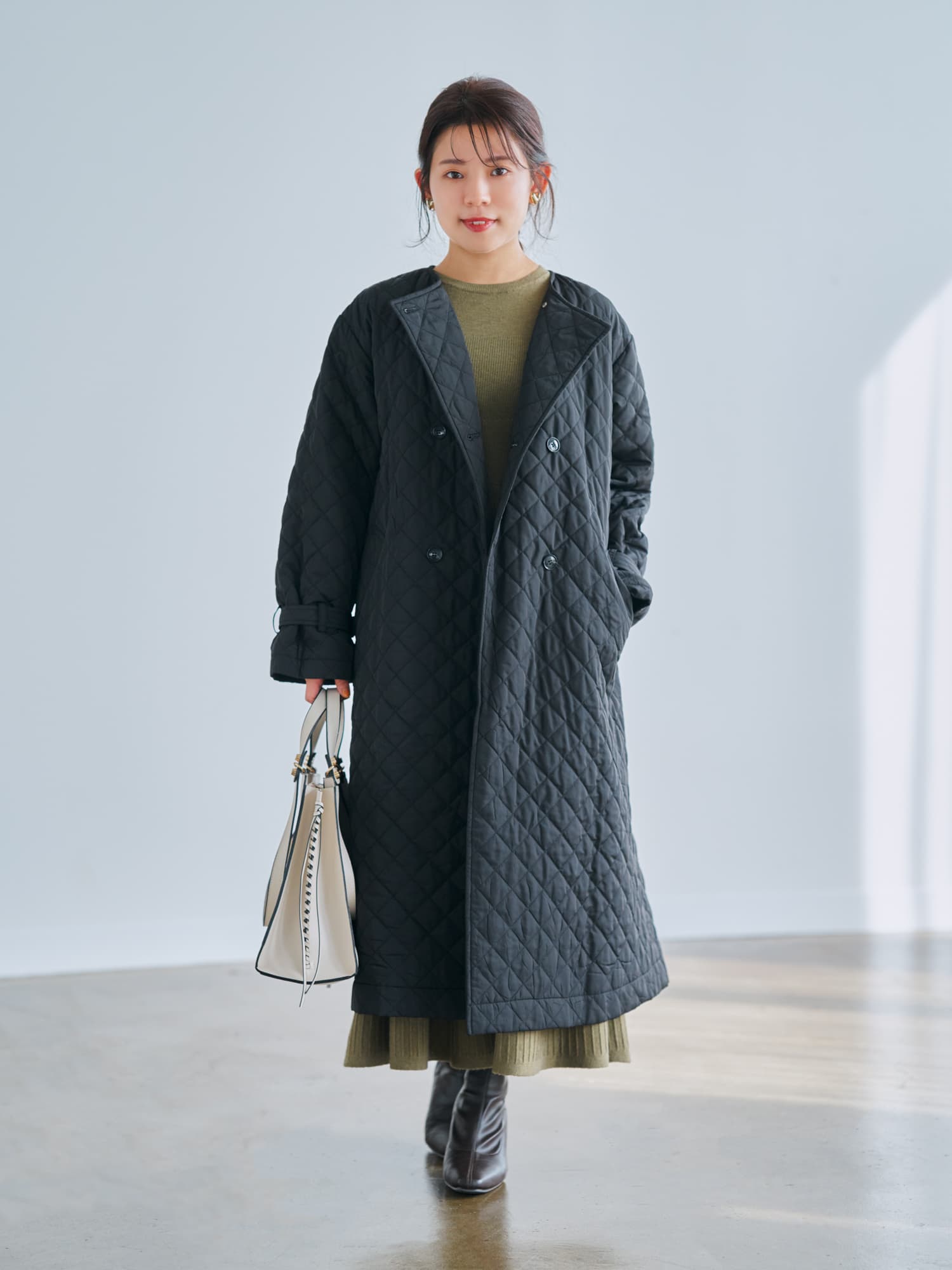 キルティングノーカラーコート | 小柄・低身長女性向けファッション