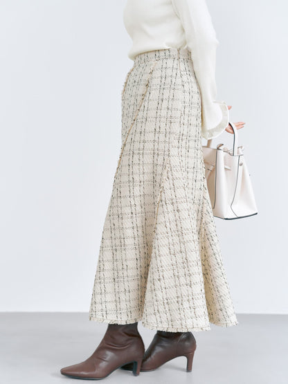 チェックツイードアシメマーメイドスカート-short & regular　[通常]