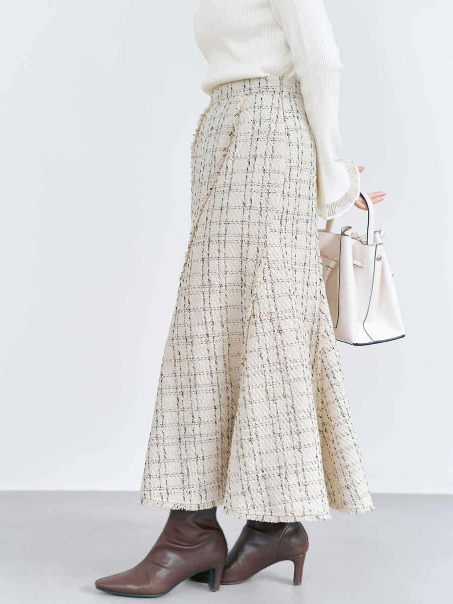 チェックツイードアシメマーメイドスカート-short & regular　[通常]