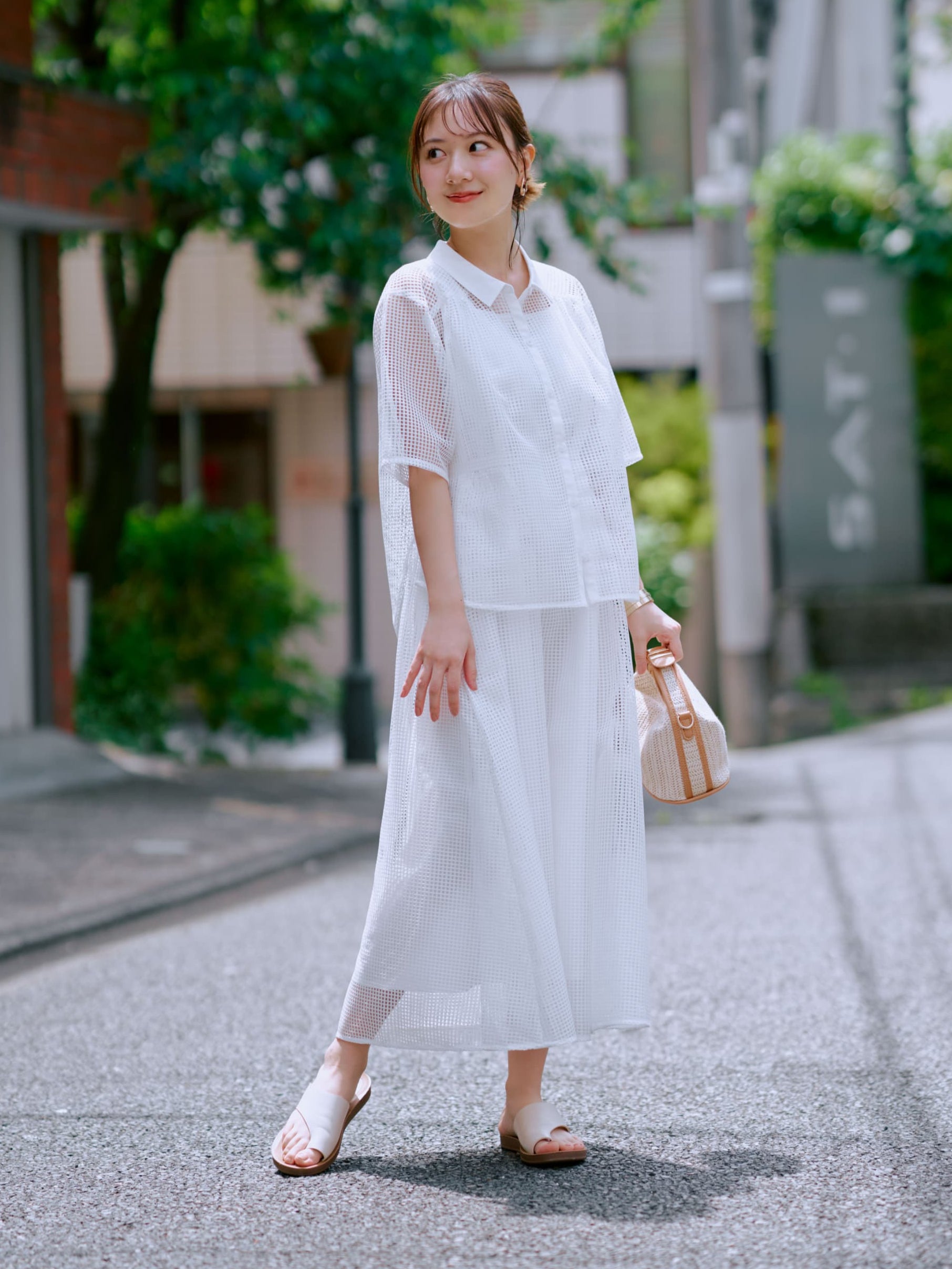 サイドギャザーメッシュワンピース-short & regular | 小柄・低