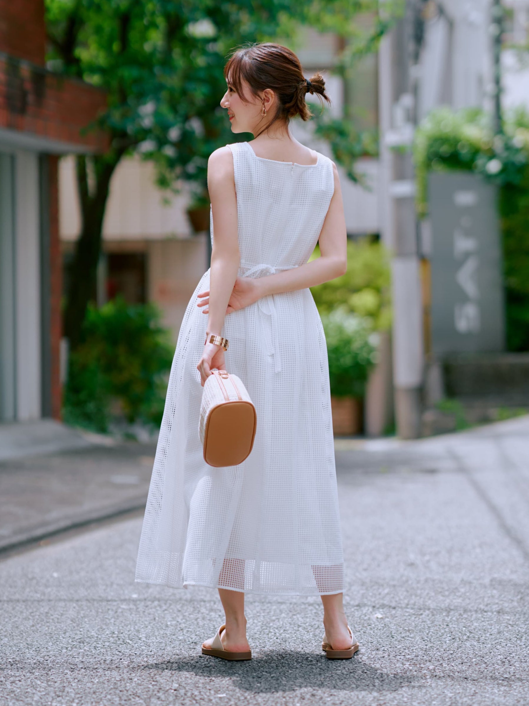 サイドギャザーメッシュワンピース-short & regular | 小柄・低