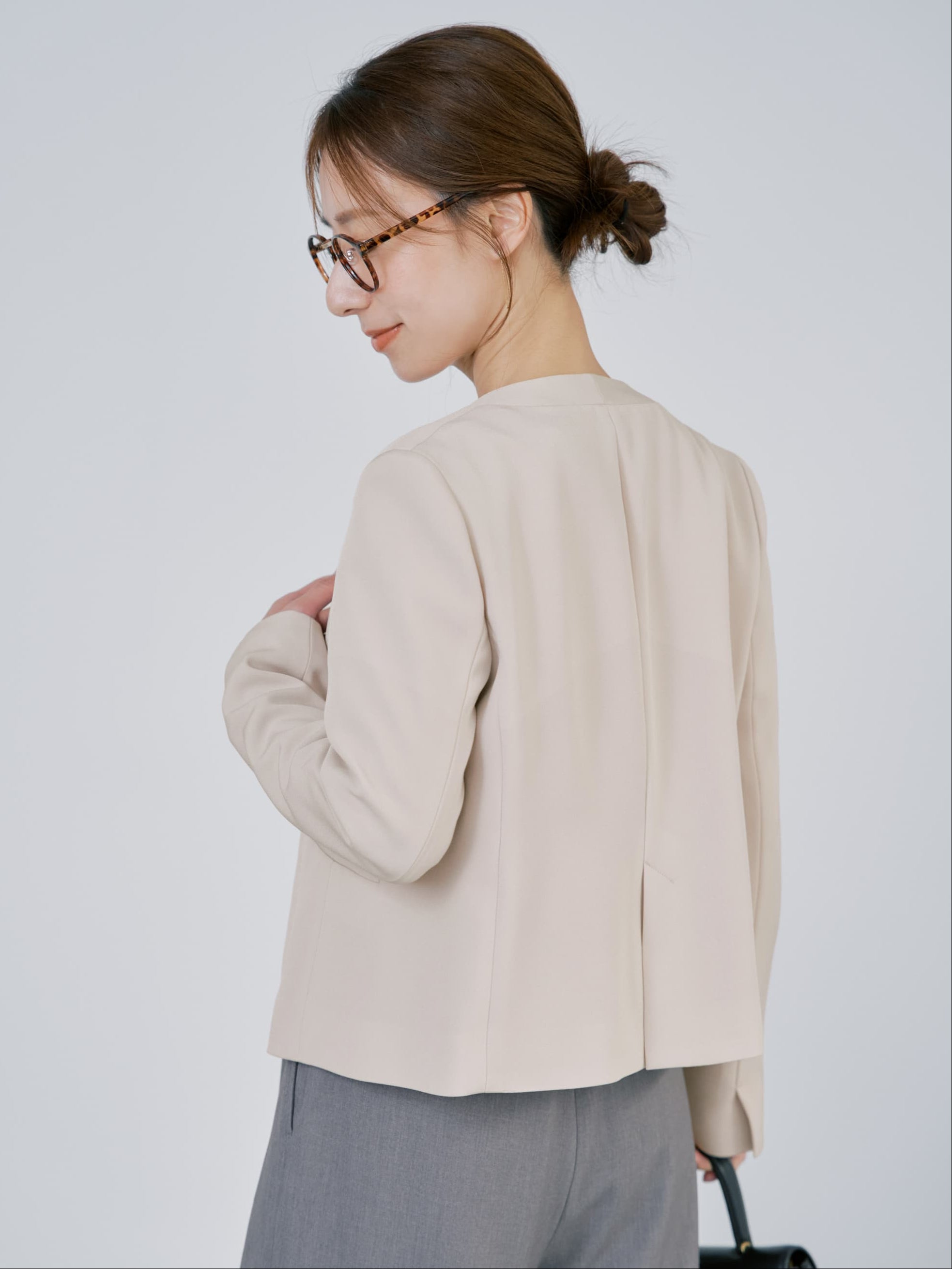 トリアセジョーゼットノーカラージャケット | 小柄・低身長女性向け