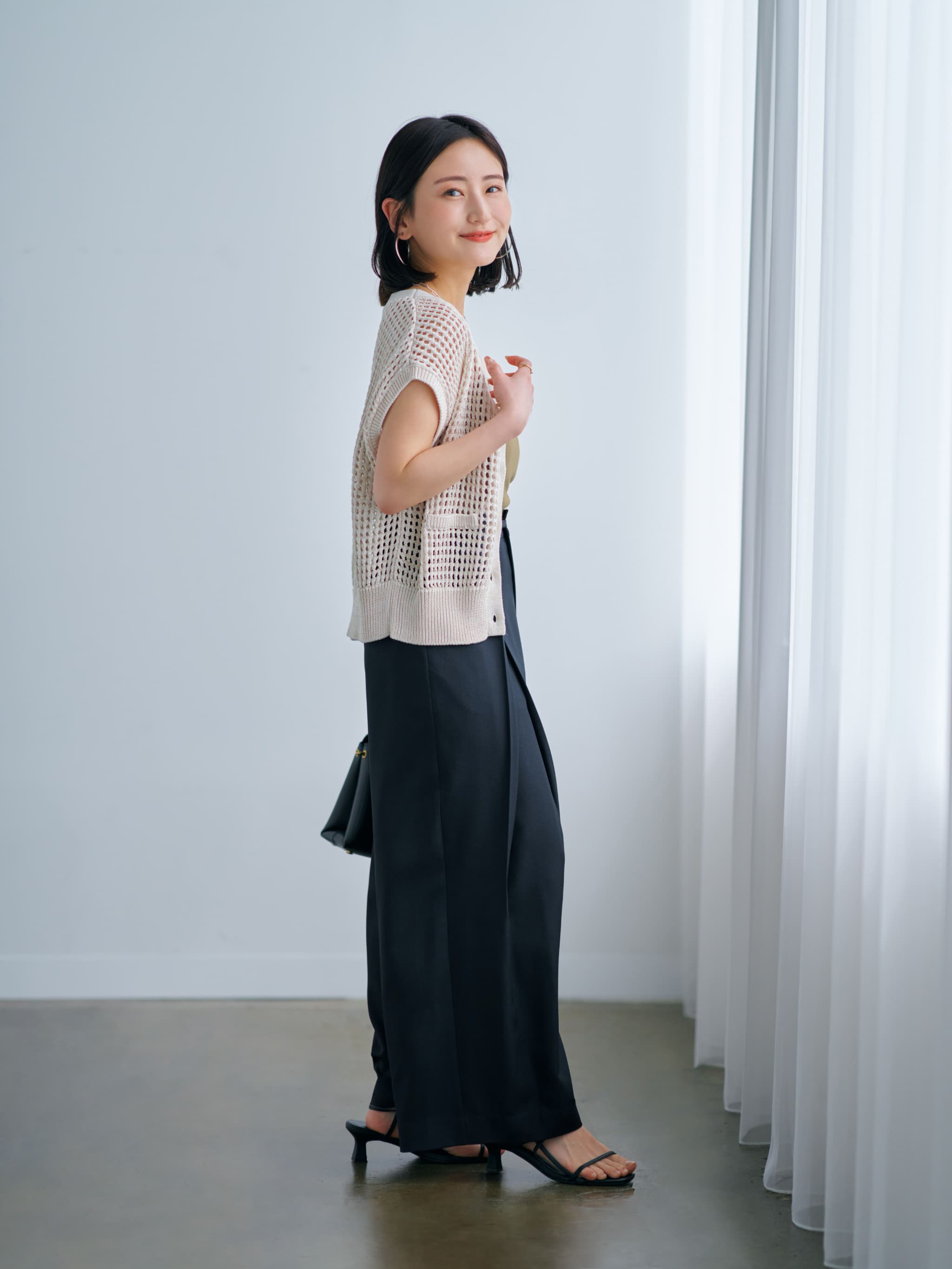 メッシュミックスニットベスト | 小柄・低身長女性向け