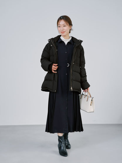 ベルト付きサイドプリーツワンピース-short & regular　[通常]