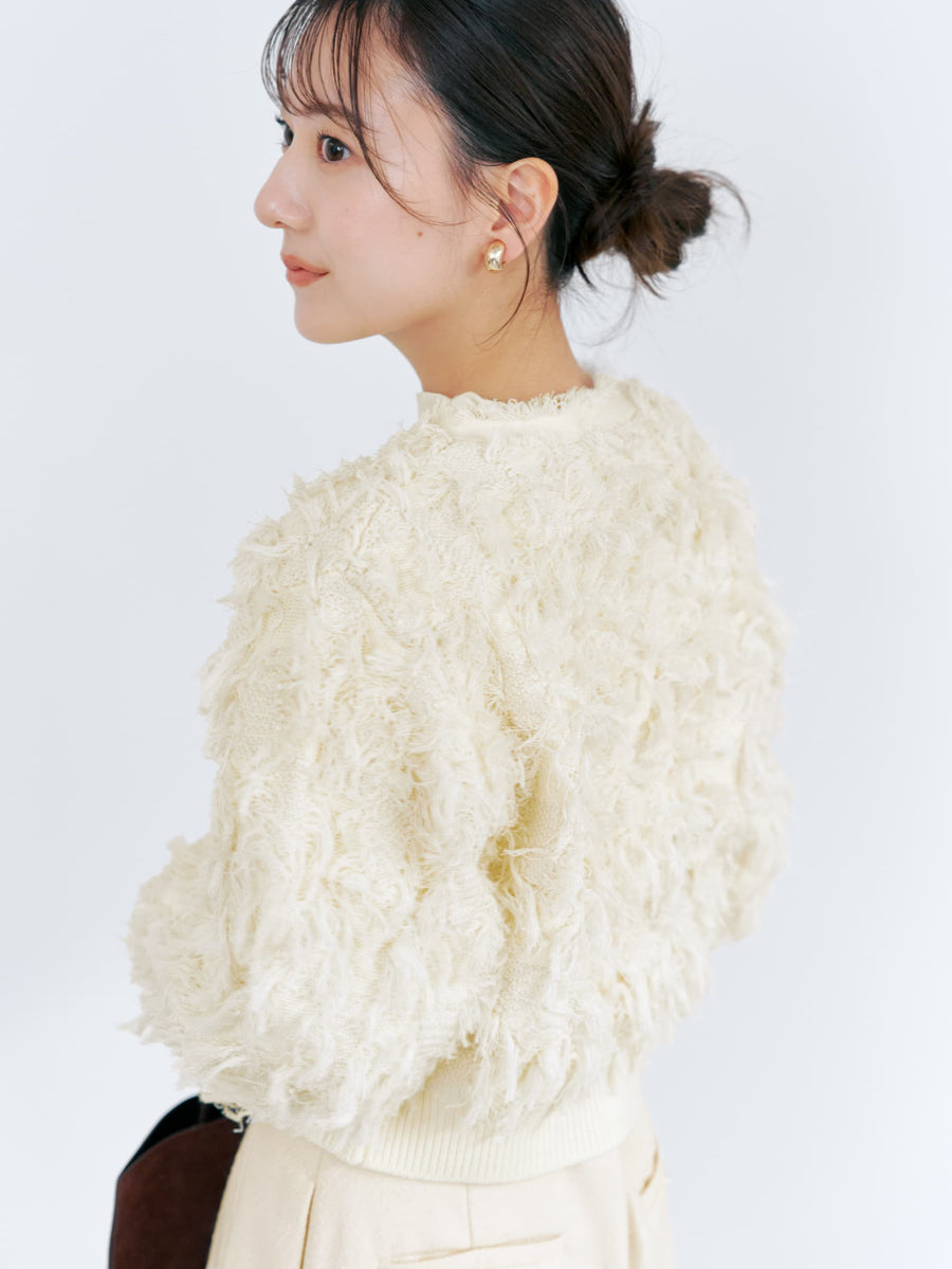 フリンジジャカードショートカーディガン　[通常]