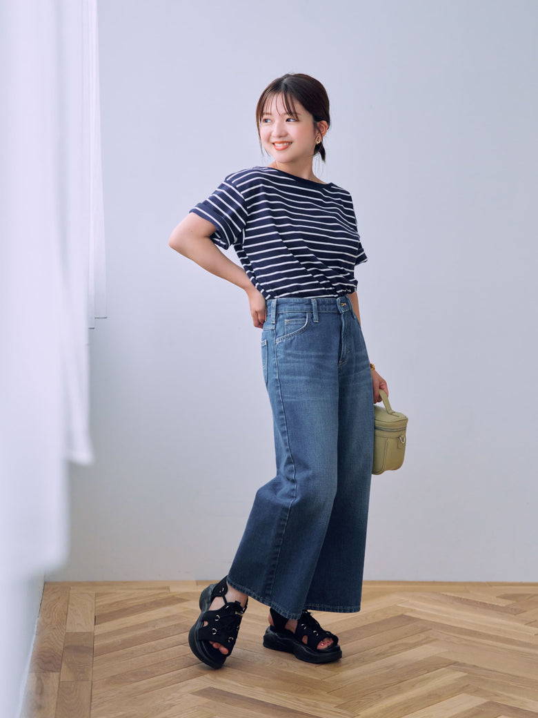 155cmスタッフ着用 LeeコラボWIDE JEAN コンパクトトップスの合わせ方