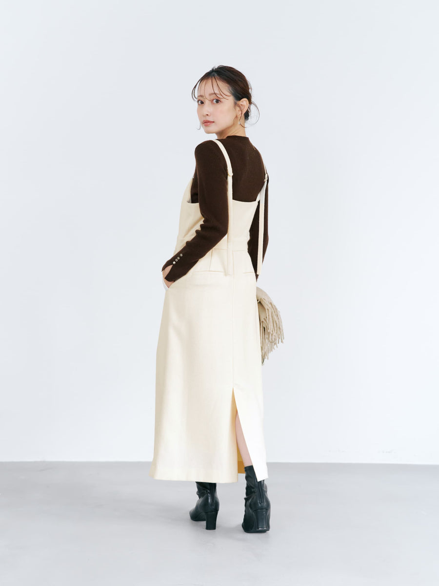 ゴールドボタンツイードジャンパースカート-short & regular　[通常]