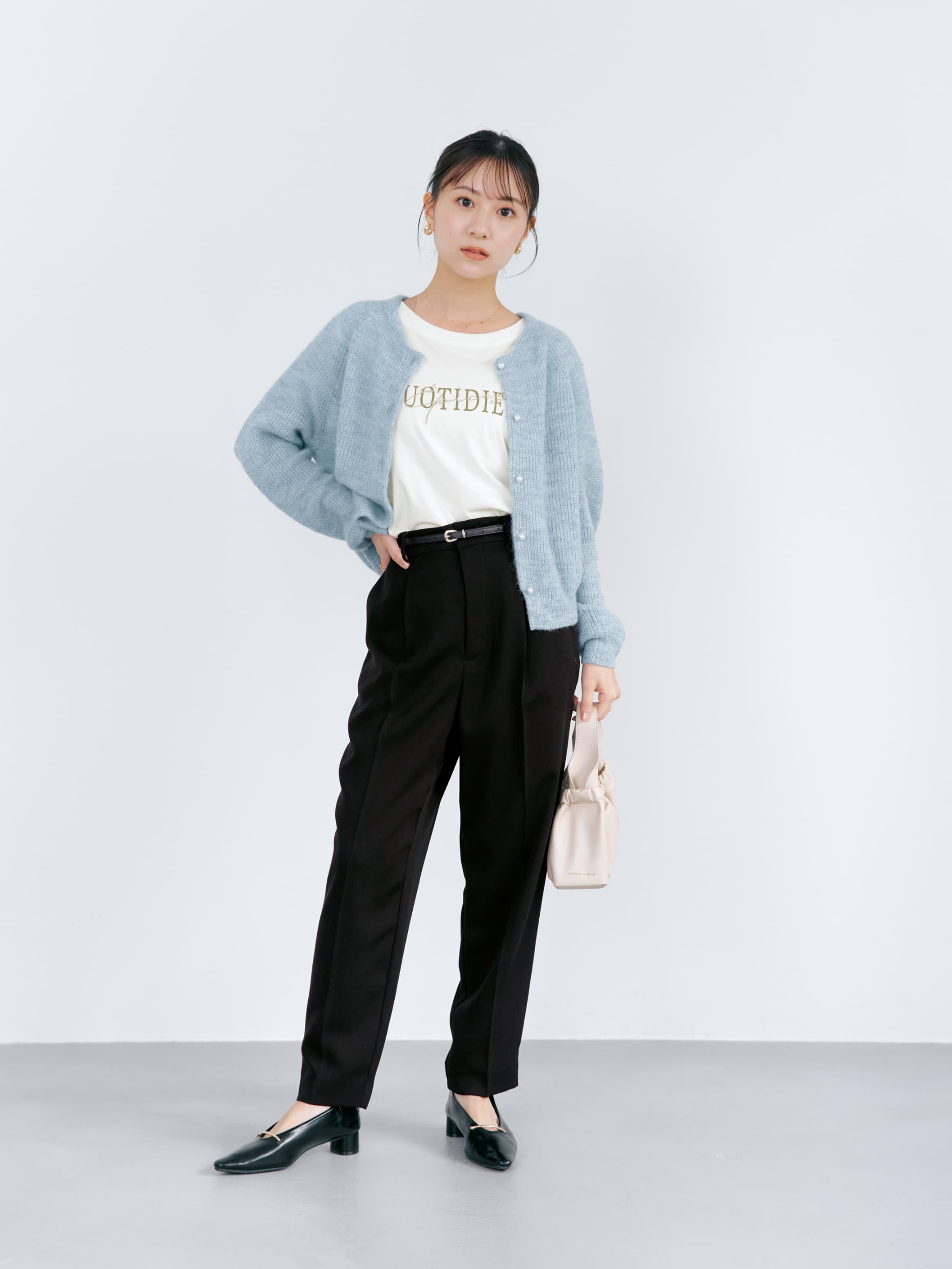 【COHINA】新品アルパカミックスパールカーディガン ブルー 水色 アルパカミックスパールカーディガン | 小柄・低身長女性向け