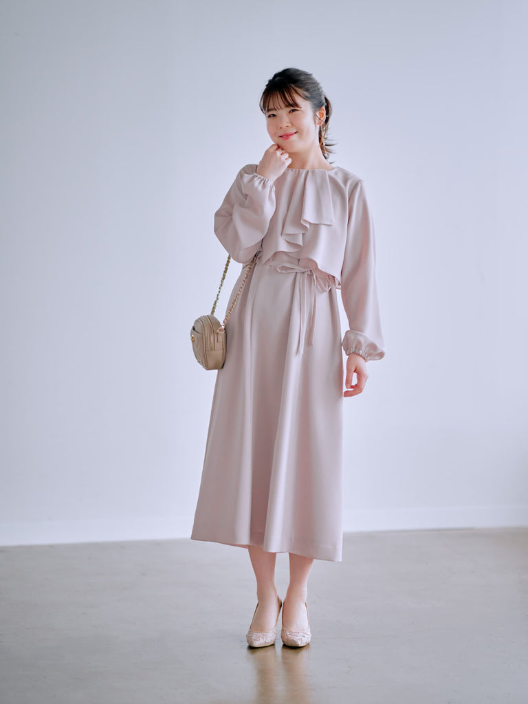 【caho Collaboration】Soft Dobby Asymmetric Ruffle Dress