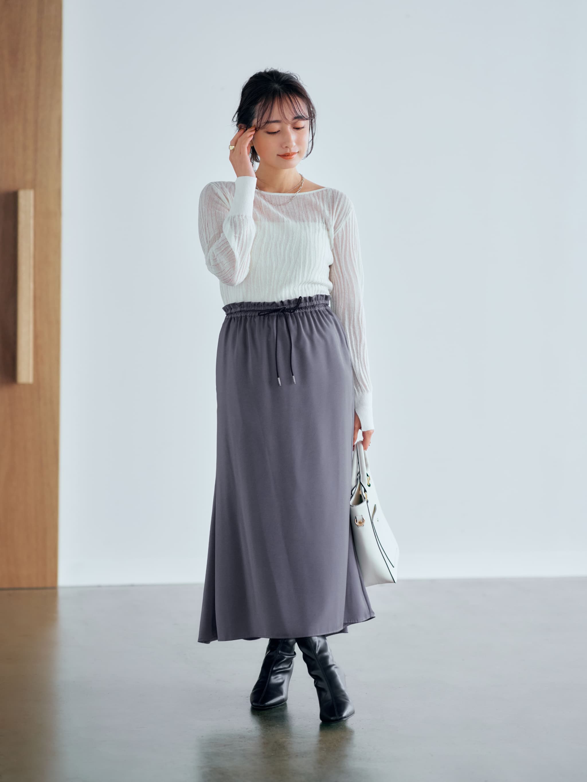 ランダムウェーブシアーニット | 小柄・低身長女性向けファッション通販、コーディネート | COHINA STORE公式