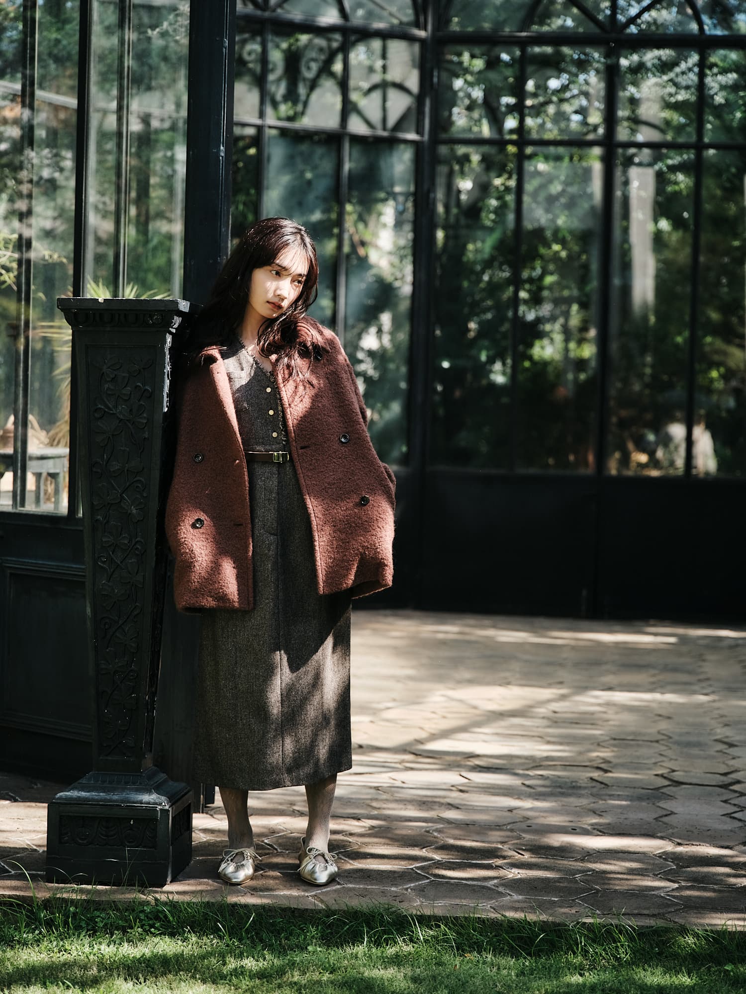 【新品】STRATA (COHINA)ウールループダブルコート ブラウン ウールループダブルコート | 小柄・低身長女性向けファッション通販