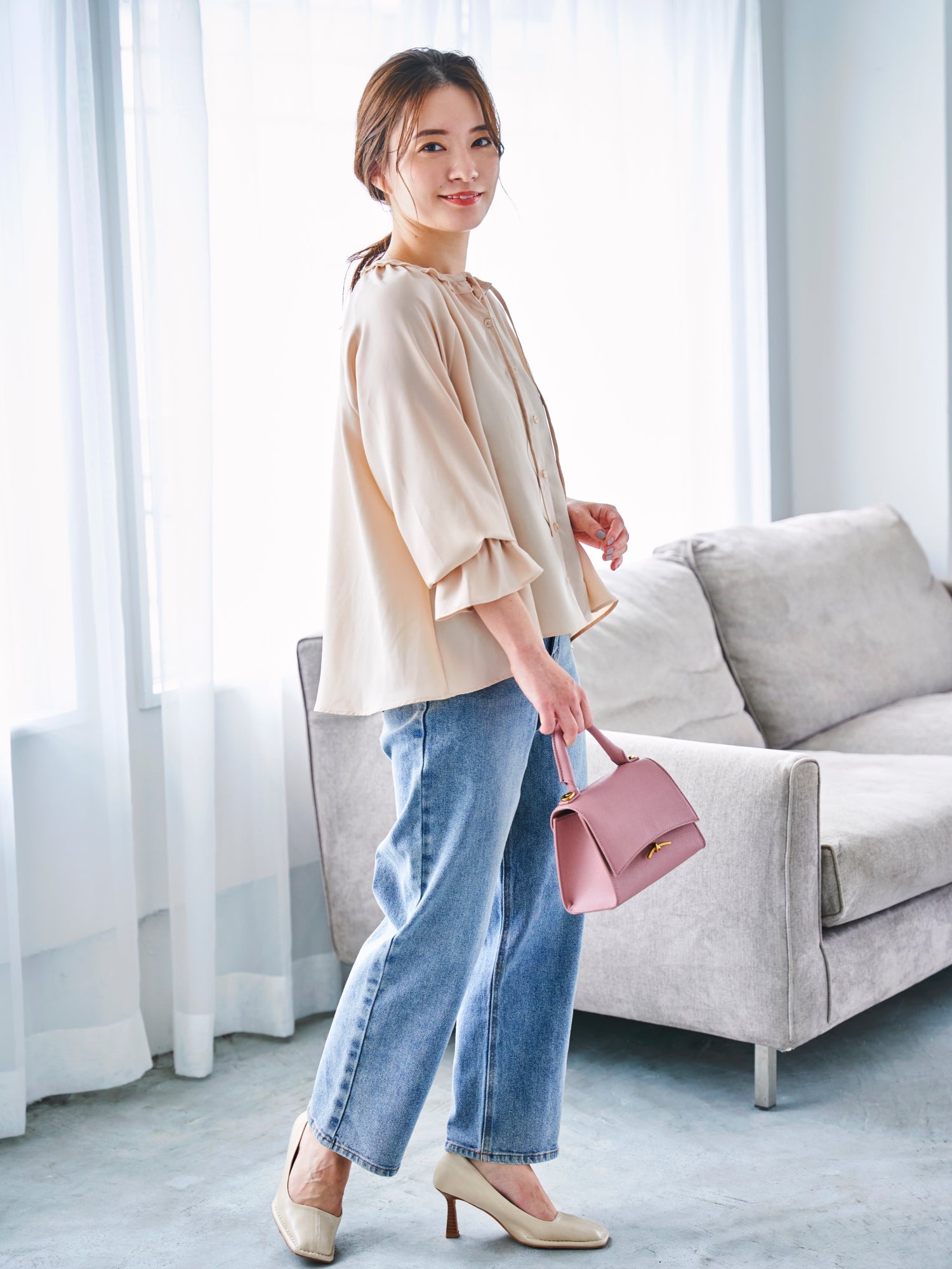 スキッパーギャザーリボンブラウス | 小柄・低身長女性向け