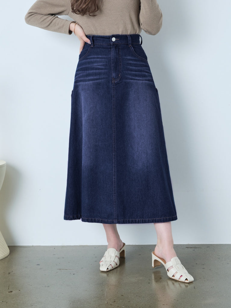 サイドタックフレアデニムスカート｜小柄・低身長女性向けファッション