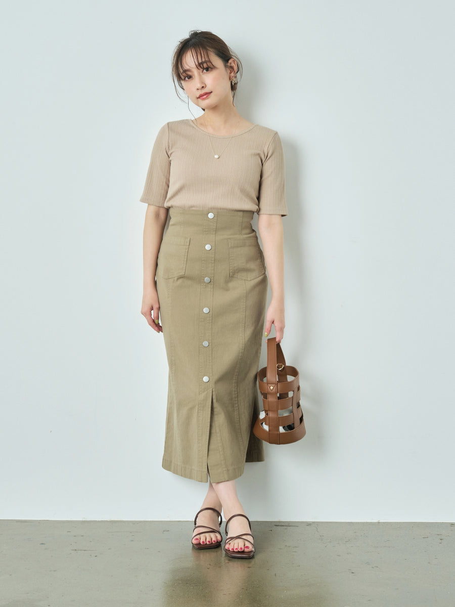 フロントボタンスカート リネンライクフロントボタンスカート-short & regular | 小柄・低身長女性向けファッション通販、コーディネート COHINA STORE