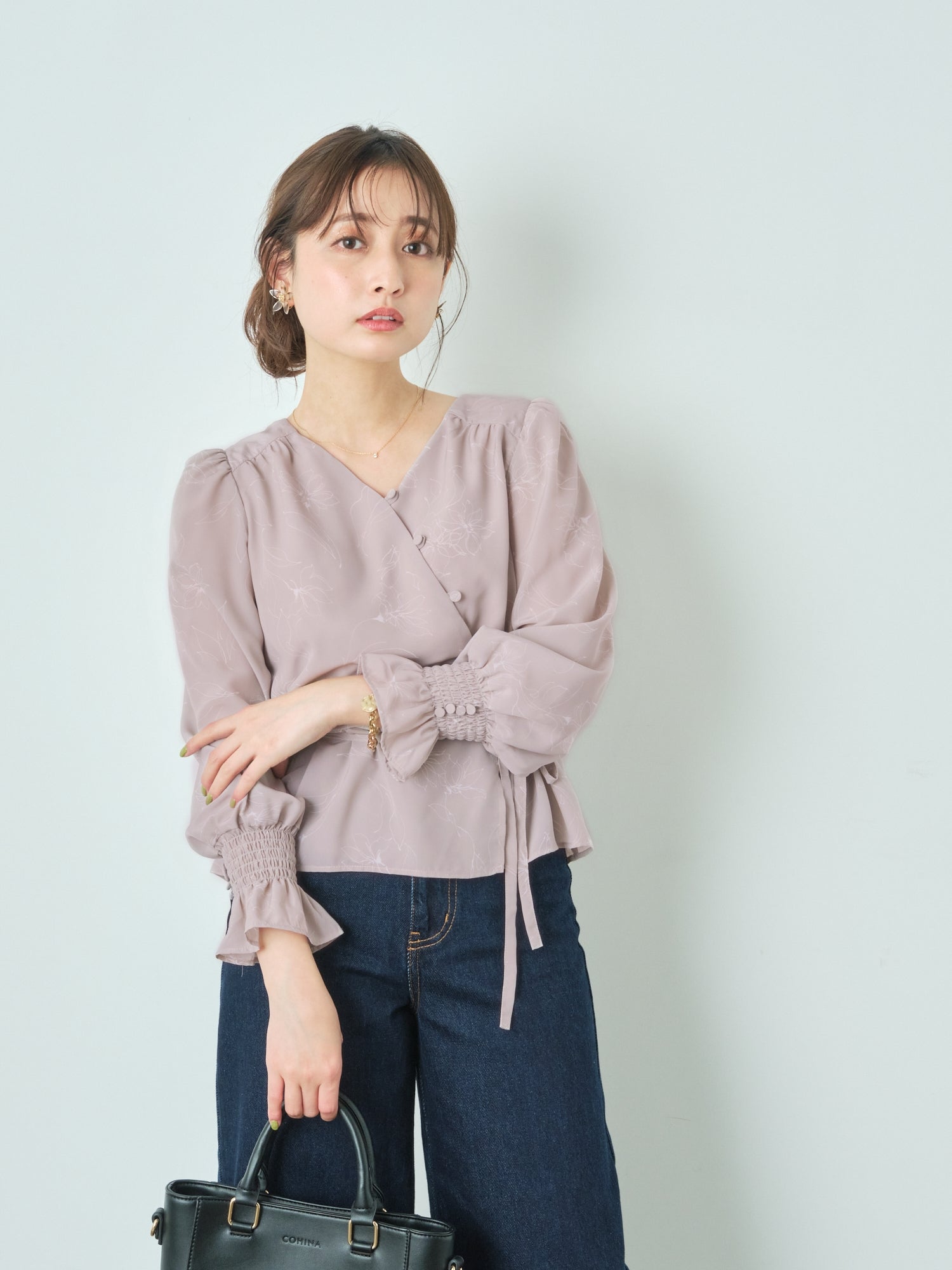 ラインフラワーカシュクールブラウス | 小柄・低身長女性向けファッション通販、コーディネート COHINA STORE