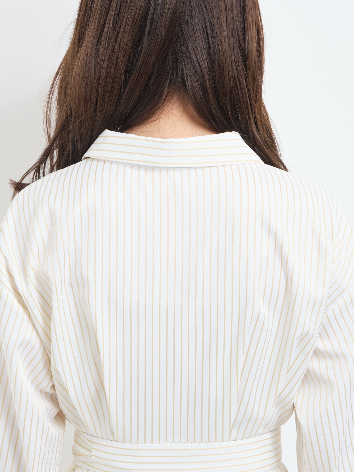 サッシュベルト付きストライプシャツワンピース | 小柄・低身長女性 サッシュベルト付きストライプシャツワンピース | 小柄・低身長女性