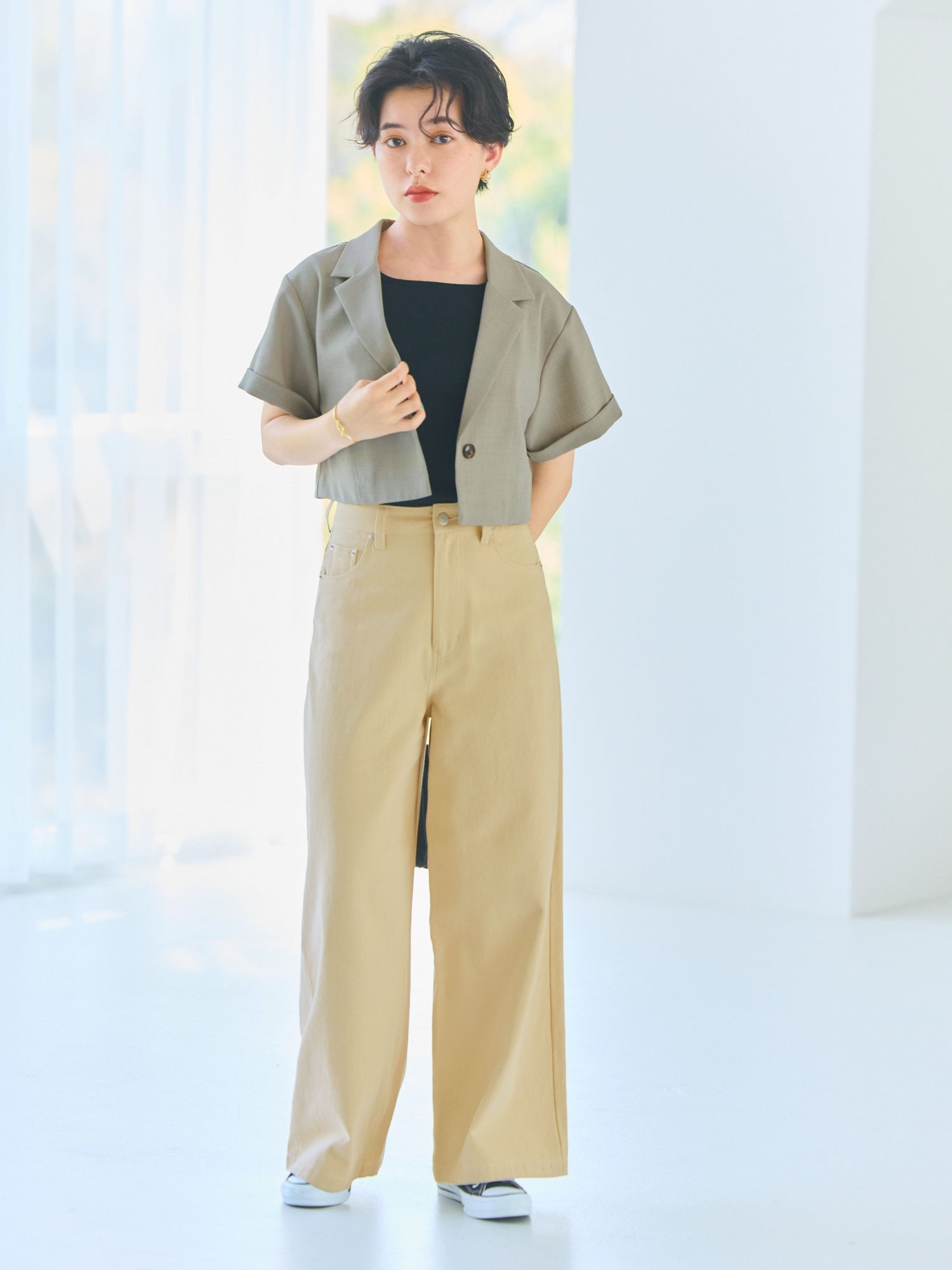 リネンライクショートジャケット | 小柄・低身長女性向けファッション