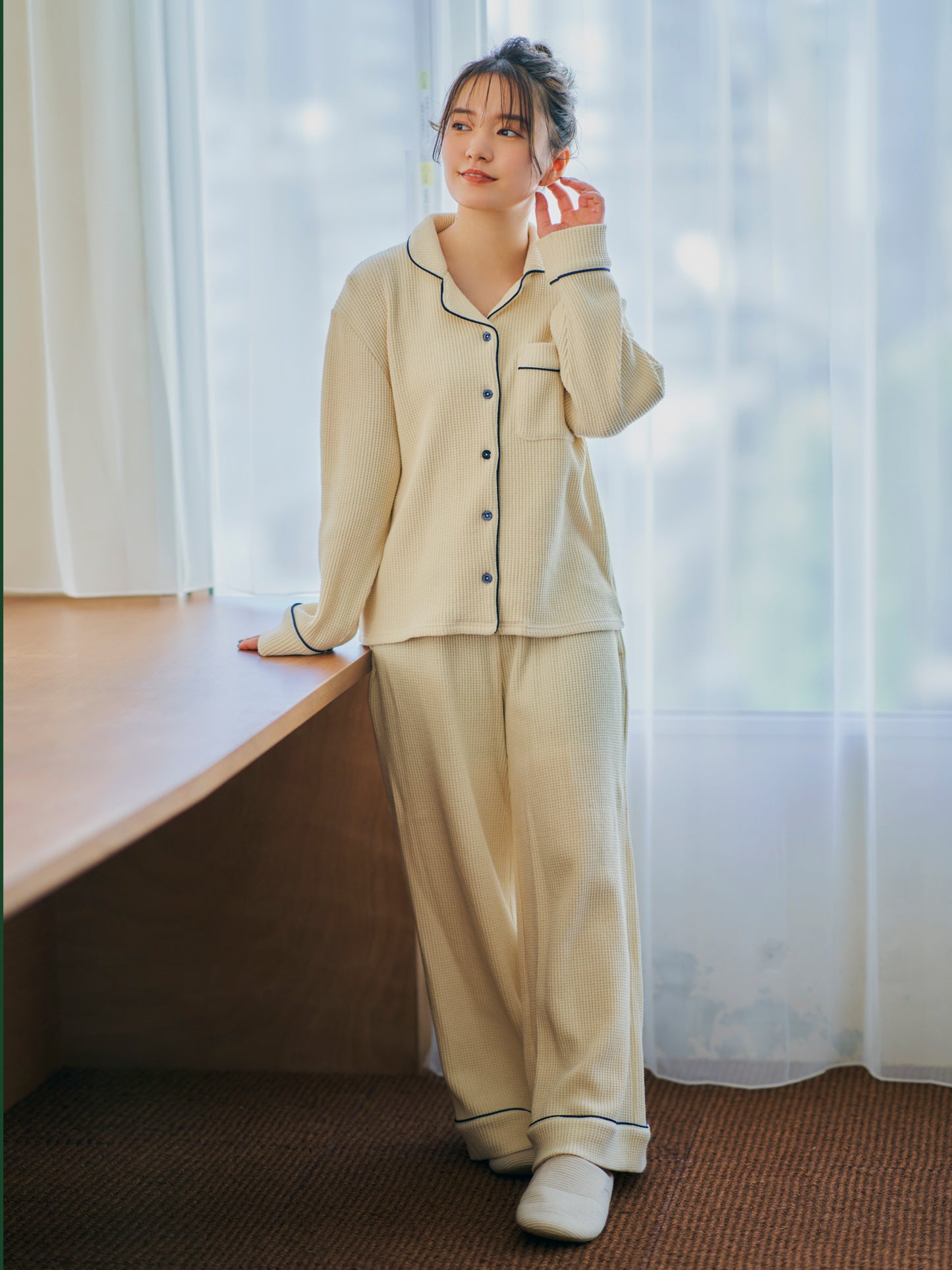 【RoomWear】ワッフルパジャマセットアップ　[通常]