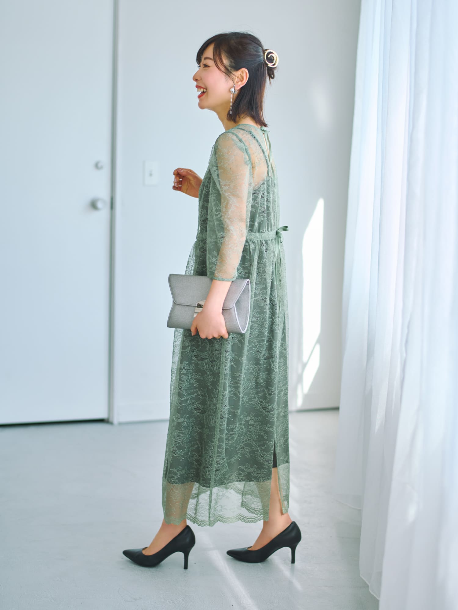 レースコンビサテンギャザードレス-short & regular | 小柄・低身長女性向けファッション通販、コーディネート | COHINA STORE
