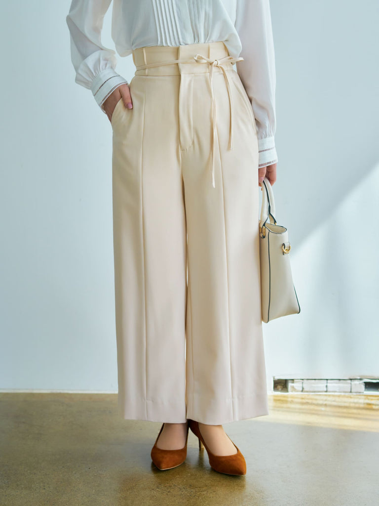 ハイウエストリボンスラックスパンツ-short  regular 小柄・低身長女性向けファッション通販、コーディネート COHINA  STORE