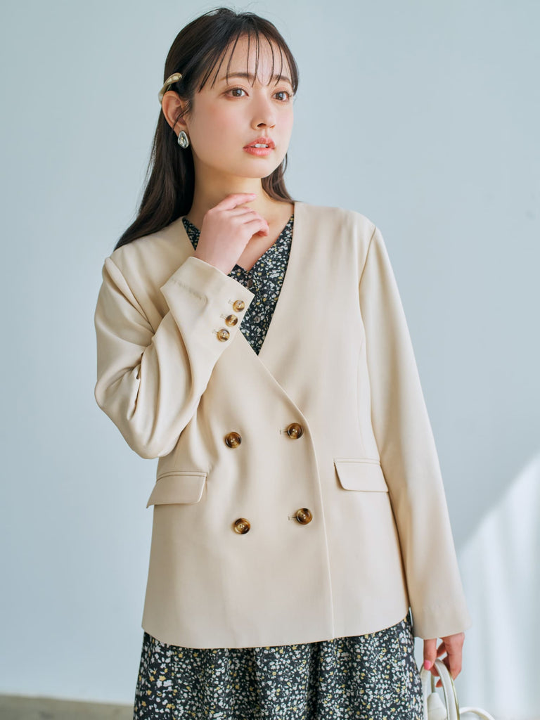 リネンライクノーカラージャケット 小柄・低身長女性向けファッション通販、コーディネート COHINA STORE